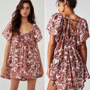 Free People Boho Kauai Gateway Pink and Cream Ivory Combo Tunic Mini Dress